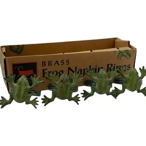 Ancient Graffiti Green Rustic Brass Frog Napkin Rings 4 Boho Natural Eclectic